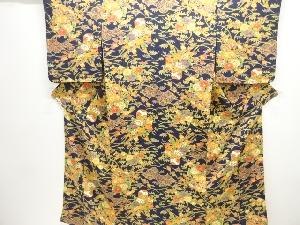 草花に貝桶・鼓模様小紋着物